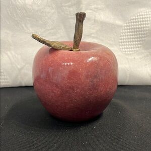 Vintage Alabaster Polished Marble & Brass Apple pink Paperweight